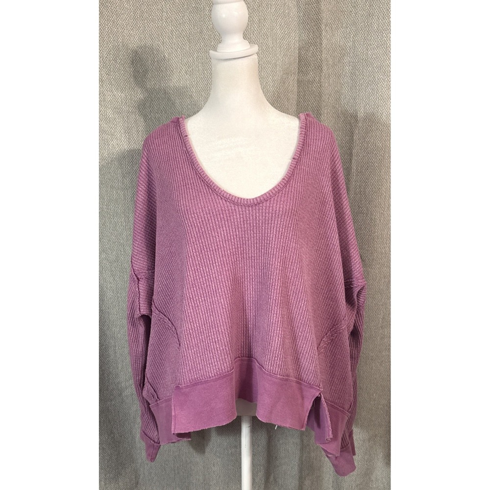 We The Free People North Shore Thermal Waffle Knit Top Women Size XS Violet Boho